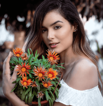 a woman with flowers